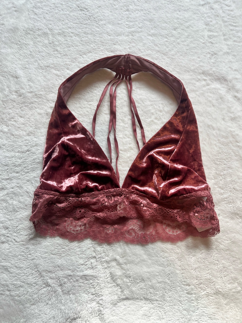 Francesca's Collections Velvet Lace Bralette in Mauve
